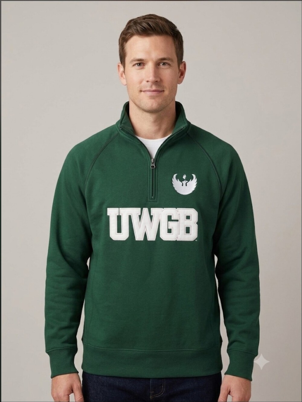 Jansport Dark Green UWGB Phoenix 1/4 Zip Pullover Sweatshirt Unisex Size Medium